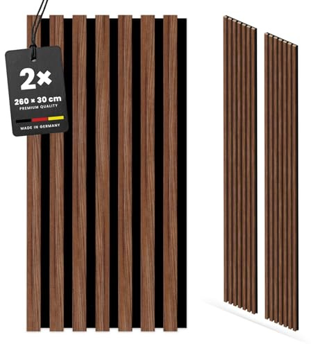 KGM Akustikpaneele ExPress Walnuss MDF - 30 x 1,7 x 260 cm, 2er Set | 3D-Wandverkleidung mit Filz, foliert, schallabsorbierend, 1,56 m² Deckung, für Wohn- & Büroräume, PEFC-zertifiziert