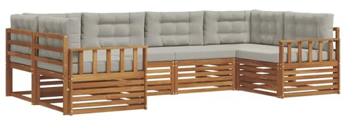 vidaXL Sofagarnituren 6 pcs Natürlich und Hellgrau Massivholz Akazie, Moderner Garten-Sofa, strapazierfähiges Terrassen-Set, Bequeme Sitzmöbel für Deine Lounge-Atmosphäre