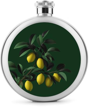 Lemon Tree on Green Stainless Steel Hip Flask for Liquor, Round Pocket Portable Wine Flask for Drink 5 Oz