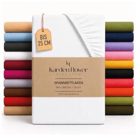 Karden Flower Jersey Spannbettlaken 160x200cm Weiß - Spannbetttuch 100% Baumwolle, Bettlaken 160x200 Bis 25 cm Matratzenhöhe Weiß