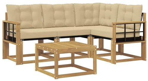vidaXL Outdoor-Sofagarnitur mit Kissen 5 pcs Weiß und Beige, Garten-Sofa, Moderne Außenmöbel, langlebige Sitzgruppe, Bequeme Lounge, Akazien-Sitze, Entspannung im Garten