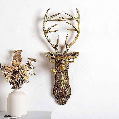 HoldOneLight Adorno de Pared con Cabeza de Animal 3D, Escultura Colgante de Resina con Acabado Bronceado, Decoración de Pared Impermeable de Resina Metálica Pequeña para Hogar, Salón y Dormitorio