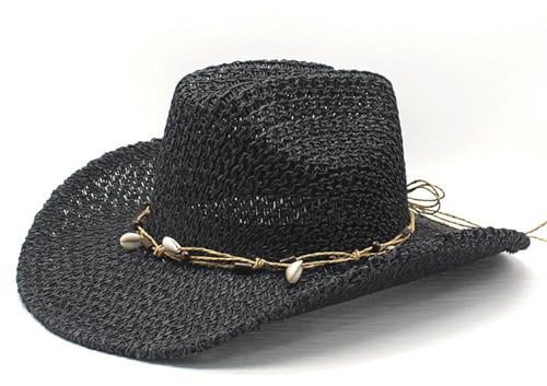 PWGGMAA Summer Adult Western Straw Cowboy Hat with Adjustable Chin Strap | Breathable cutout wide brim cowgirl cap,sun protection,beach travel outdoor cowboy hat,braided hat band,lightweight foldable
