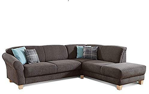 CAVADORE Ecksofa Gootlaand mit Ottomane rechts / Große Couch im Landhausstil / Mit Federkern / 257 x 84 x 212 / Dunkelgrau