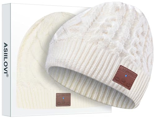 ASIILOVI Bluetooth-Mütze mit Bluetooth 5.0, kabellos, gestrickt, Wintermütze mit abnehmbarem integriertem Mikrofon und HD-Stereo-Lautsprechern für Outdoor, Familie und Geschenk, Unisex