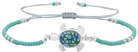 KELITCH Abalone Muschel Perlenarmband Verstellbare Schildkröte Anhänger Rocailles Wickelarmband Freundschaft Armreifen Schmuck (Blau)
