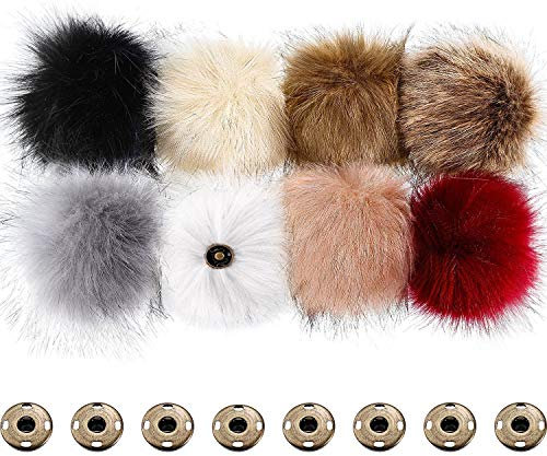 Faux Fuchs Pelz Flauschige Pompom Ball für Hut mit Abnehmbarer Druck Knopf für Stricken Hut Schuhe Schal Tasche (Farbe B, 8 Stücke)