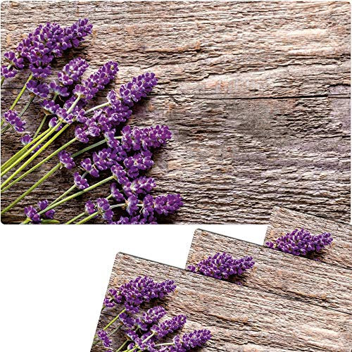 Tischsets 4er als abwaschbare Frühling und Sommer Tischdeko - Platzsets Lavendel Blumen Holzoptik als Tischuntersetzer in 43 cm - Platzdeckchen als Tischunterlage für Esstisch Wohnzimmer Tisch