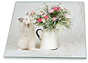 Herdabdeckplatte Abdeckung Ceranfeld Abdeckplatte Schneidebrett 1-Teilig 60x52 Katze Grau Spritzschutz Glasplatte Ceranfeldabdeckung Schutz für Kochplatten Herdschutz Sicherheitsglas Glasschneidebrett