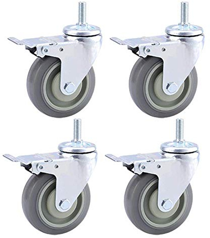 4 Supermarkt Schwerlastrollen M12 × 30 mm Gewinde Industrieller Transport Gummirollen Mit Bremse 75 mm / 100 mm / 125 mm 480 kg Universal Lenkrollen Leise Möbelrollen Doppellager Stielrollen
