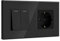 BSEED Interruptor de pared con Enchufe,2 Gang 1 Vía interruptor pared+16Amp Schuko Enchufe,16Amp Negro Interruptor de luz de botón pulsador con cristal marco de cristal,Enchufes para Cocina