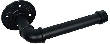 HouseAid Industrial Pipe Toilet Paper Holder, Heavy Duty Rustic Toilet Roll Holder, Vintage Style Steel Paper Holder for Bathroom, Matte Black