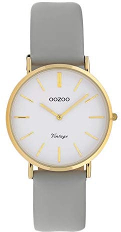 Oozoo Vintage Damenuhr mit Lederband Flach 32 MM Weiß/Hellgrau C20087
