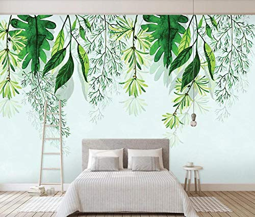ZXCHEE Fototapete Aquarell Grüne Pflanze 400x280cm Tapete Kinderzimmer Vliestapete Wohnzimmer Schlafzimmer Wandtapete Deco