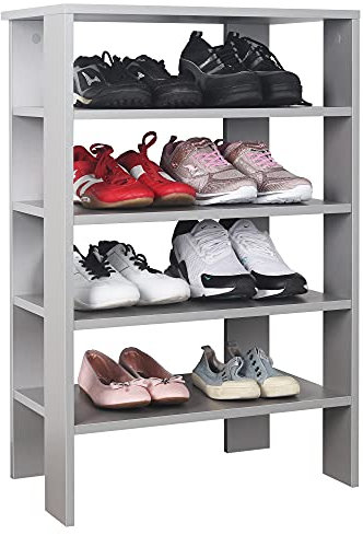 RICOO Schuhregal schmal und hoch 88x60x32cm Standregal Pressholz Grau WM040-PL, Schuhständer mit 4 Ebenen, Schuhschrank offen, Schuhablagen Flur Shoe Rack, Standregal klein, Schuhregale
