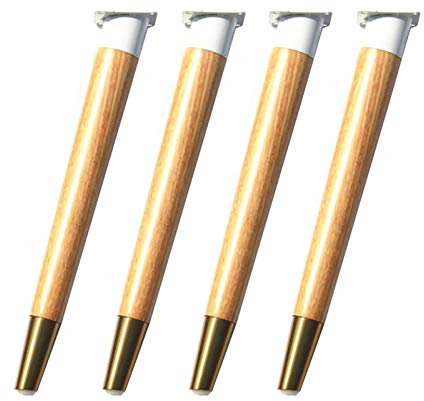 FHKBB 4 pièces Pieds de Meubles en Bois Massif Manchon en Laiton cône Oblique Pieds de Meubles de Remplacement Pieds de Table en Bois Pieds de Meubles pour Commode Armoire Chaise Meubles