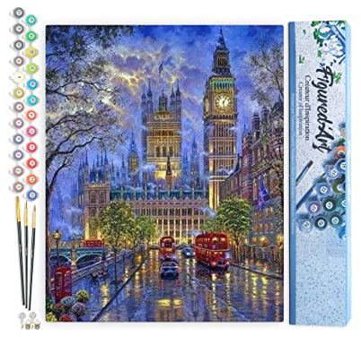 Figured'Art Peinture par Numéro Adulte Londres dans la Pénombre - Activité Manuelle Kit de Loisir Créatif DIY Numéro d'art Complet - 40x50cm sans châssis en Bois