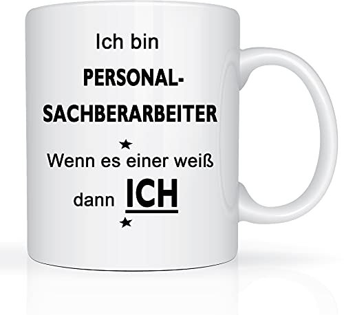 Print-Klex Berufstasse mit Personalsachbearbeiter Motiv Bedruckt Personalsachbearbeiter Tasse für Beruf Geschenk Kaffeebecher Geschenktasse Teetasse Weiß Keramik mit Druck 330ml Beruf Tasse