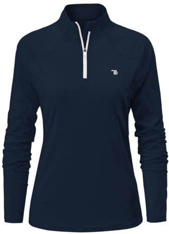 donhobo Damen Sportshirt Langarm T-Shirt 1/4 Reißverschluss Laufshirt Schnelltrocknend Training Fitness Langarmshirts (Navy blau, XS)