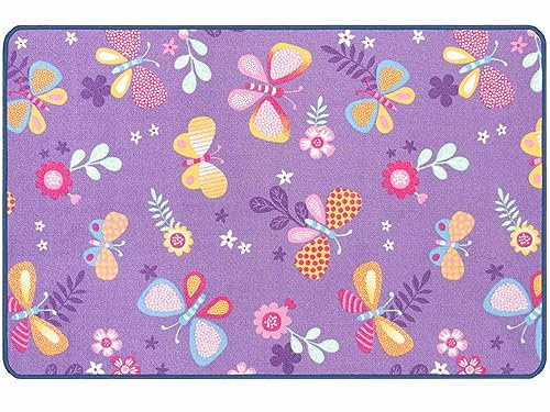 Primaflor Kinderteppich - Papillon, Lila, 100x150cm, Robuster Spielteppich mit Schmetterlingen, Hochwertiger Teppich für das Kinderzimmer, Spielmatte Jungen/Mädchen