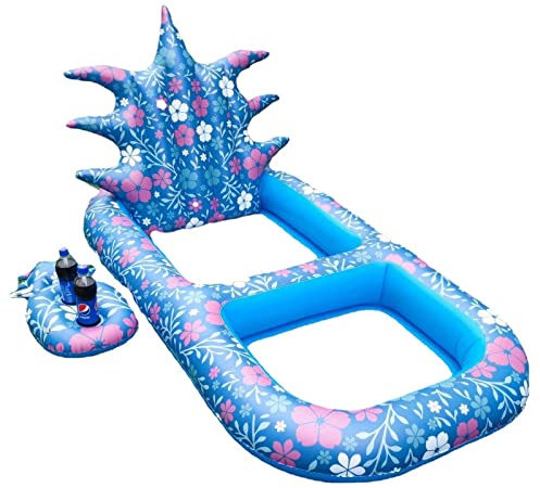 MVDECOR Aufblasbarer Pool-Liegeschwimmer mit Getränkehalter - Ananas-Pool-Float mit Mesh Stabile entspannende Wasserhängematte Floatie für Schwimmbad Lounge Pool Party für Erwachsene Kinder,Blue