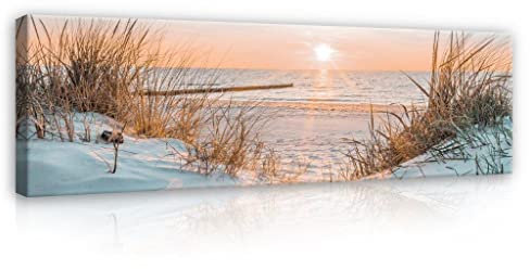 WallArena - Leinwand Bilder - Strand Meer Ostsee Landschaft Natur - 145x45 cm Leinwandbilder - Bild auf leinwand - Wandbild XXL groß Wandbilder für Wohnzimmer Schlafzimmer Wohnzimmerbilder Modern