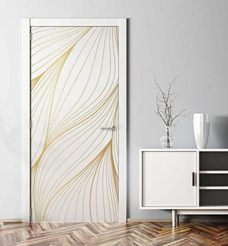 MyMaxxi - Tür bekleben mit Türtapete Türposter Türfolie Selbstklebend 90x200 Gold hängende Blätter - Tür verschönern Türaufkleber Türklebefolie Blüte Pflanze Gold