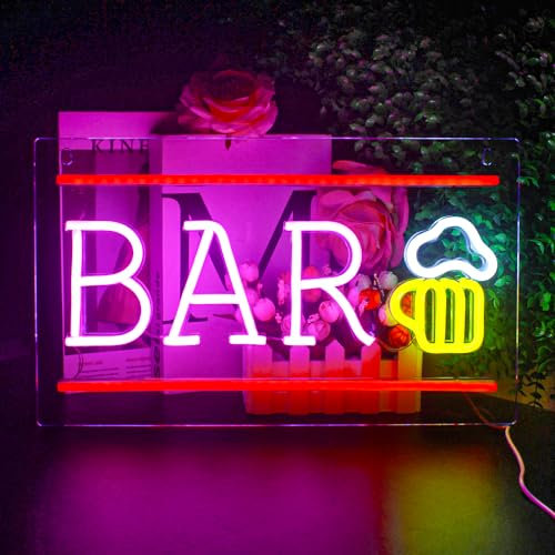 Looklight Bier Neonschild BAR Buchstabe Leuchtreklame 3D Art USB Gelbes rosafarbenes LED-Neonlicht Wandleuchte für Bar Party Nachtclub Restaurant Festival Feier Dekoration Party Zeichen