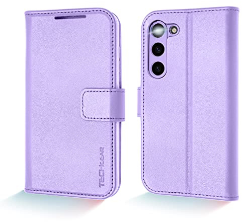 TECHGEAR Galaxy S23 Plus Leather Wallet Case, Genuine Leather Magnetic Flip [RFID Blocking] Case with Shockproof TPU, Card Slots, Stand Folio Cover Compatible with Samsung Galaxy S23+ 5G, Purple