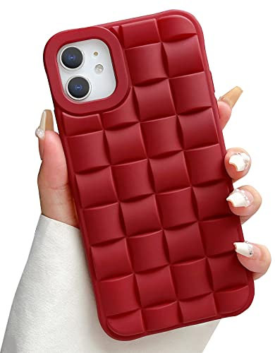 SmoBea Compatible with iPhone 11 Case 6.1 inch, Luxury 3D Laid Silicone Phone Case, Grid Soft TPU Shockproof & Anti-scratch Back Cover for iPhone 11 (Burgundy)