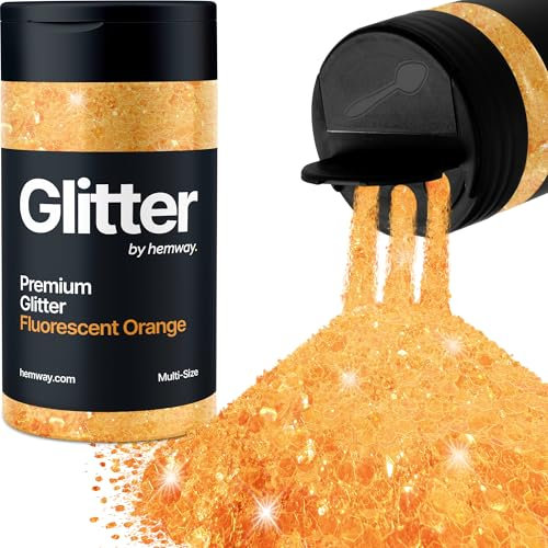 Hemway Premium Glitter Shaker - Fluorescent Orange | Multi Size Metallic Flake Sequins for Resin & Epoxy Crafts | Craft Supplies for Tumblers, Festival, Hair, Face, Body, Eye & Nail Art | 120 g