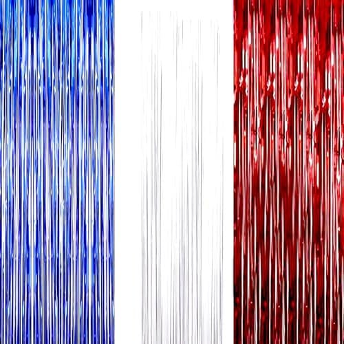 AILEXI Rouge Blanc Bleu-Foncé Bande Fond 3pcs 92CM*245CM Rideau Frangé de Feuille pour La Décoration de Fête de Photo