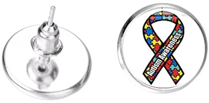 Autism Awareness Earrings Colorful Jigsaw Puzzle Pieces Take Care of Autism Symbol Pattern Glass Gem Mini Ear Studs Jewelry Gift