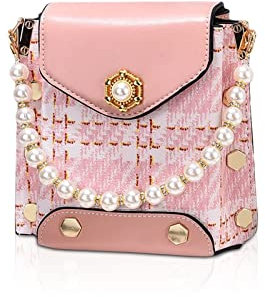 NICOLE & DORIS Süße Handtaschen Damen Handytaschen Klein Umhängetasche PU Leder Mini Schultertasche Mädchen Geldbörse Crossbody Bag Satchel Handtasche mit Perle Rosa