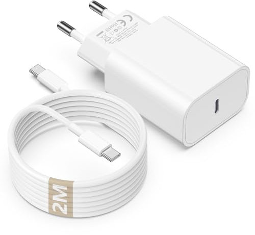Cargador iPhone 16 15 con cable de carga, cargador rápido USB C original de 20 W con cable USB C AUT C 2M compatible con Apple iPhone 16/15 Plus/Pro Max, iPad Pro 12.9, 11 10/Mini, MacBook Pro/Air