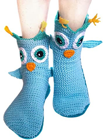 Yassiglia Lustige Socken 3D Cartoon Tier Gestrickte Socken Warme Dicke Wintersocken Stricksocken für Damen Her人Kinder Herbst Winter Rutschfeste Bodensocken (Erwachsene-Eule, One Size)