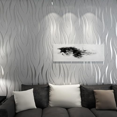 Camiraft 3D Wellen Geprägte Tapete Vliestapete 0,53m x 9.5m 3D mit Wasserpflanzen-Muster Moderne Minimalistisch Wallpaper mit 3D-Wellen Wanddekoration in Wohnzimmer Schlafzimmer und Büro,1 Stück