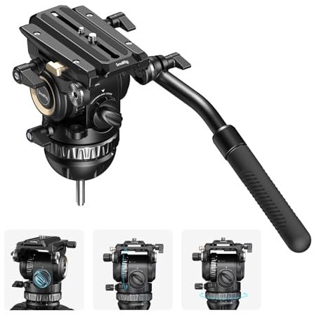 SMALLRIG PH8 Professional Fluid Video Head with 6-Step Counterbalance, 4-Step Pan/Tilt Hydraulic Damping, Detachable Handle, QR Plate for Manfrotto, Weight 1.8kg / 3.9lb, Load up 8kg / 17.6lb - 4287