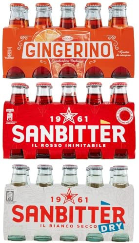 Sanpellegrino 30er-Pack Testpaket San Bitter Dry Weiß + Gingerino Recoaro + San Bitter Rosso Erfrischendes alkoholfreies Getränk,Italienischer Aperitif,10cl Einweg-Glasflasche