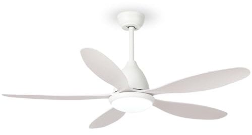 FENGYUN ELE Ventilateur de Plafond avec Lumière, Ventilateurs de Plafond Blancs de 132CM avec Télécommande, Plafonnier Silencieux avec Moteur DC et Ventilateur Réversible-3 Couleurs-6 Vitesses