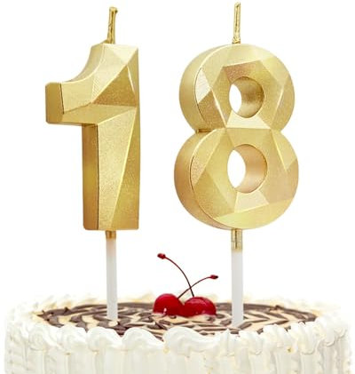 Prebarfun Gold Geburtstagskerzen Zahlen 18, Geburtstagskerzen für Torte, Kuchendeko Geburtstag,Kerzen Geburtstag 3D, Geburtstag Kerzen für Geburtstag Party, Hochzeiten, Firmenfeiern, Jubiläen