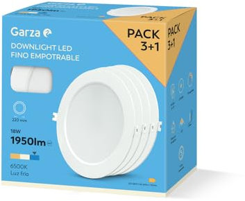 Garza Confezione 3+1 downlight LED da incasso a soffitto 18 W, 6500 K (luce fredda), 220 x 29 mm, 120 °, plafoniera bianca piatta per bagno, soggiorno, cucina