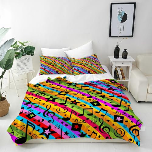 ANHOPE Bunte Musik Anmerkung Bettwäsche Set Weich Microfaser Bettbezüge mit Reißverschluss 2 Teilig Bettbezug 135x200 cm & Kissenbezug 80x80 cm Bettdeckenbezug Set für Kinder Mädchen
