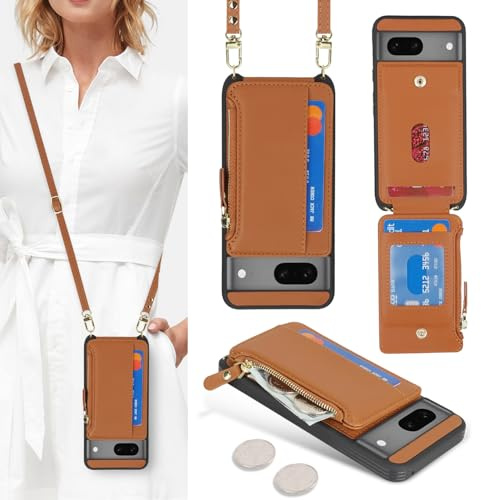SailorTech Coque pour Google Pixel 7 Étui avec Porte-Cartes de crédit, Etui pour Google Pixel 7 Housse avec Courroie de Cou Portefeuille avec Fentes pour Cartes de crédit-Marron