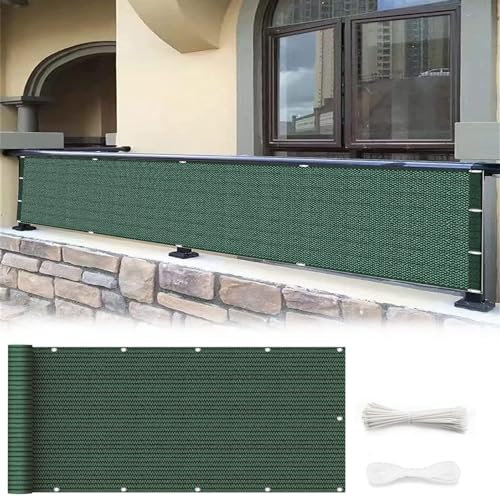 Brise-vue pour balcon - 65 x 340 cm - Résistant aux intempéries - Protection UV - Filet de protection en maille - Vert foncé - Avec trous pour plantes et soleil