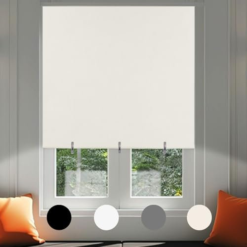 No Drill Blackout Blind Stick on Curtains Thermal Insulated, Adjustable Clips Self Adhesive Cut to Size Easy Fit Temporary Blackout Window Blinds for Bedroom, Nursery (1, Light Beige, 66W x 180H cm)