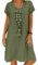 Women's Dress Summer Linen Dresses Casual V Neck Midi Short Sleeve A-line Sundress Tunic Dress Without Accessories (A Dark Green, L)