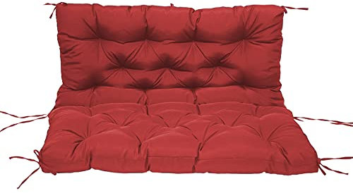 Wasserdichte Outdoor-Kissen mit Rückenlehne für 2- und 3-Sitzer-Schaukelsitz, weich und bequem, Ersatzkissen, Sonnenliegen-Pads mit Holzmatte, Rot, 100 x 100 x 10 cm
