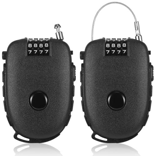 Fentar 2Pz Lucchetto Casco Moto codice a 4 cifre, Antiruggine Piccolo Lucchetto per Casco Moto, Antifurto Casco, Retrattile Lucchetto per Casco con Anima in Acciaio Inox 130cm Sci Bici Leggero Bagagli