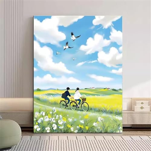 Paisaje de cielo azul Pintura por Números para Adultos,Paint by Numbers,Pinturas al óleo Acrílicas por Números para Adultos Principiantes Kit de Pintura Decoración del Hogar DIY Framed 55x70cm